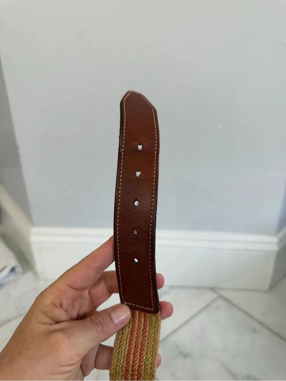 Martin Dingman Stripes Woven Natural Fiber and Leather 39” men’s belt